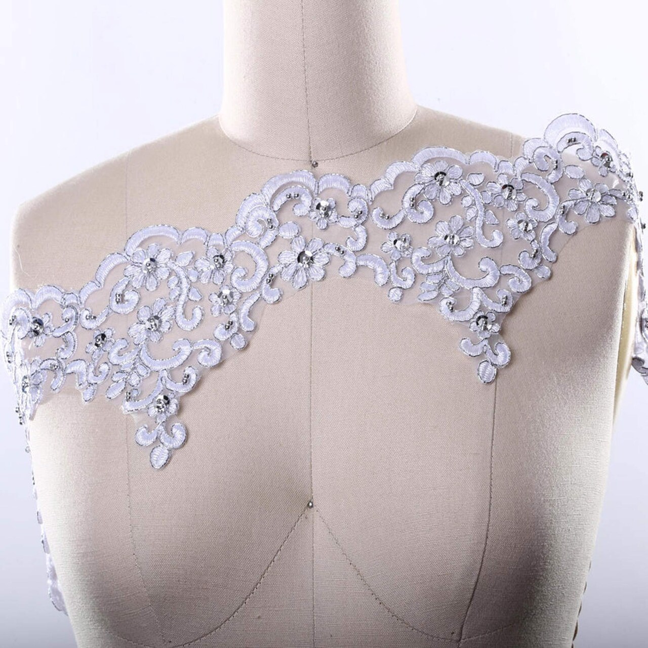 1 Yard 5.5 Inch Wide Silver Bridal Beaded Veil Lace Trim Wedding Sequined Edging